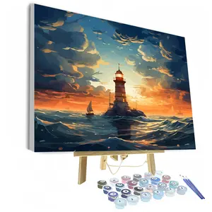Lighthouse DIY Paint by Numbers Kit, Home Decor Art Craft, Art Supplies, Ideal Gift for Adults Beginners, Includes Acrylic Paints and Brushes, No Frame