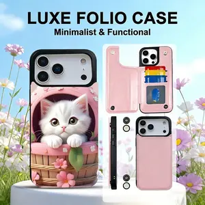 Cute Cat Pattern PU Leather Wallet phone case with Dual Magnetic Card Slots for Cards and Cash, Foldable Kickstand. Compatible with iPhone 17 pro max, 17 Air, 16 pro max, 15, 14 Pro, 13, 12 Pro Max Plus & Samsung Galaxy S25 S24 S23 S22 Plus Ultra Series