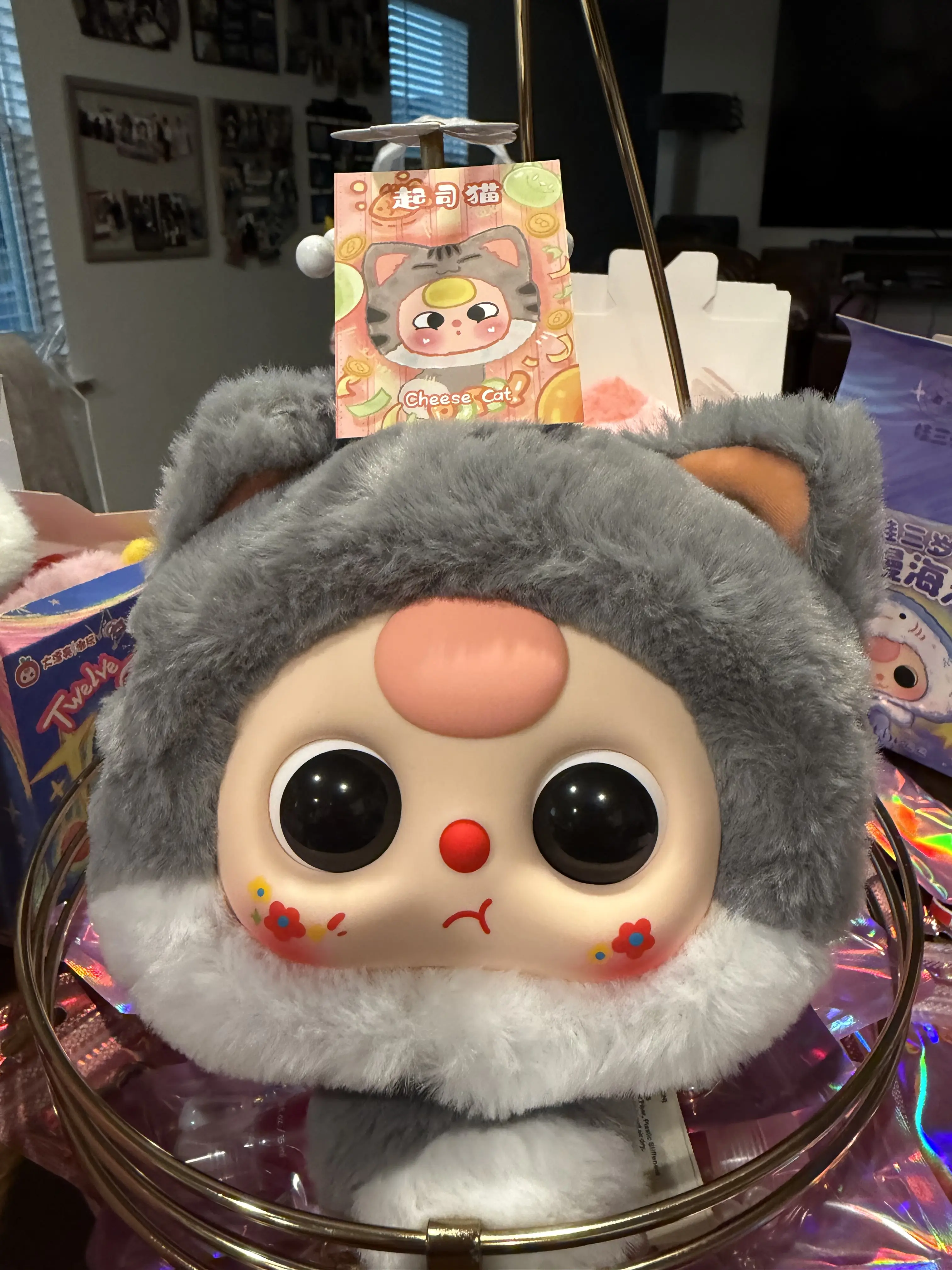 Baby Three Fortune Cat Zipper Bag Cheese Cat