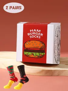 Funny Burger Socks, Creative Food Theme Design, Soft Comfortable, All Seasons, Casual Wear, Perfect Gift for Birthdays, Valentine's Day, Easter