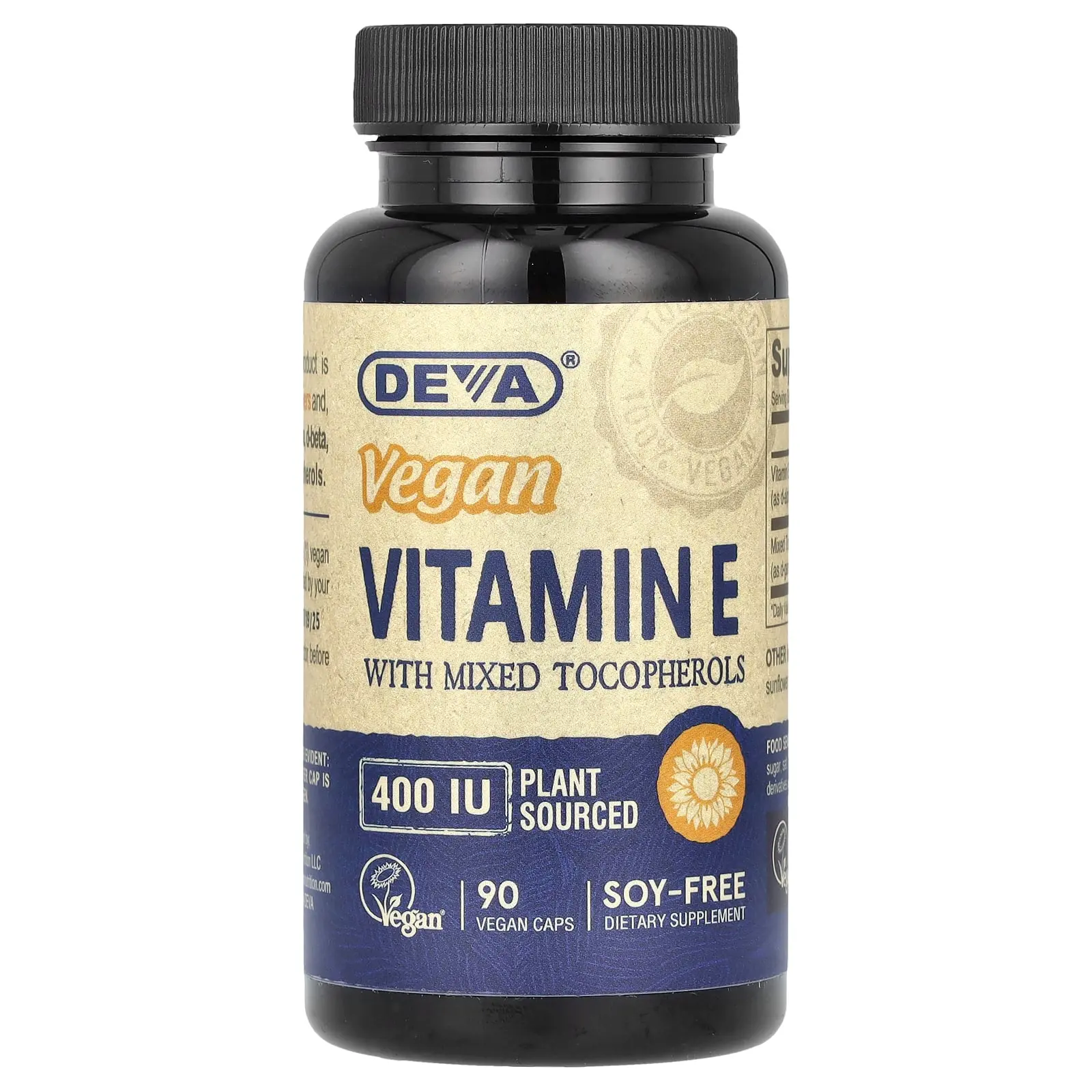 Deva Vegan Vitamin E with Mixed Tocopherols, 400 IU, 90 Vegan Caps