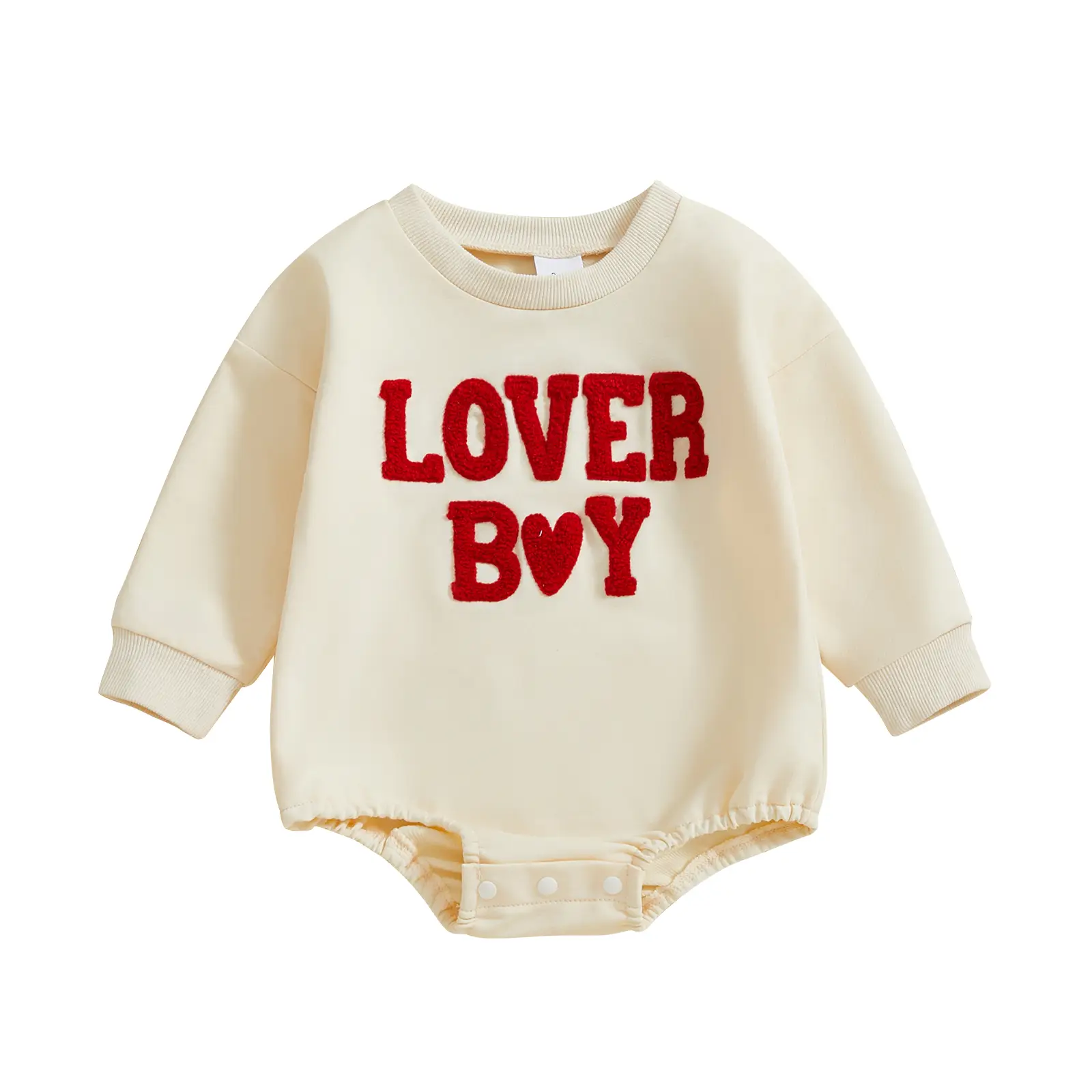 Newborn Baby Boy Valentine's Outfit Long Sleeve Sweatshirt Romper Heart Letter Embroidery Bodysuit Spring Lover Boy Baby Onesie