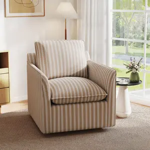 [summervibes] Upholstered  Swivel Accent Reading Chairt with Backrest Cushion – Armless Modern Lounge Chair with Soft Seat and Wooden Legs for Bedroom, Living Room, Small Spaces, Easy to Assemble, vanity chair