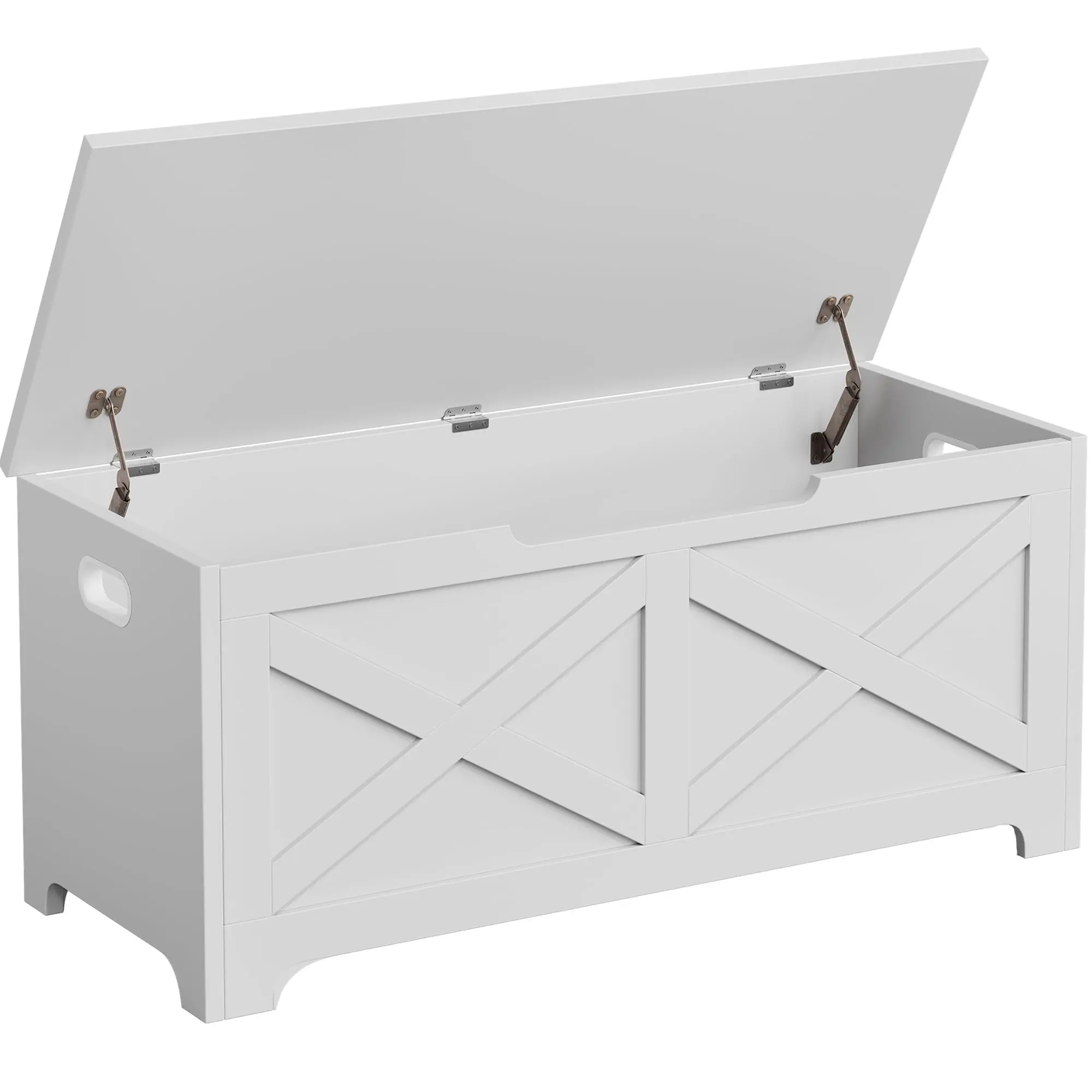 【GARVEE】39.4" Storage Chest, Wooden Storage Bench With 2 Safety Hinges, Easy Assembly, Modern Style Large Toy Chest for Entryway, Living Room, Bedroom, White/X Pattern