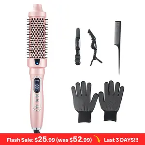 Thermal Brush, Blowout Boost 1.5 inch Heated Round Brush Look with  LED Display, Auto Lock,Dual Voltage, Pink, Less Damage,  Hair Heated Curler Brush,Negative Ions Single,hairstyling,long-lasting wave,prime salon-quality curl,hair curler tools Compact Vir