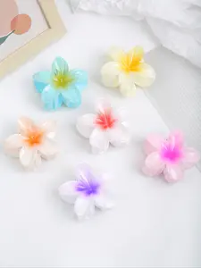 6pcs Summer Cute Glossy Jelly Color Flower Hair Clips, Simple Fresh Holiday Floral Claw Clips for Beach & Resort, Chic Hair Accessories