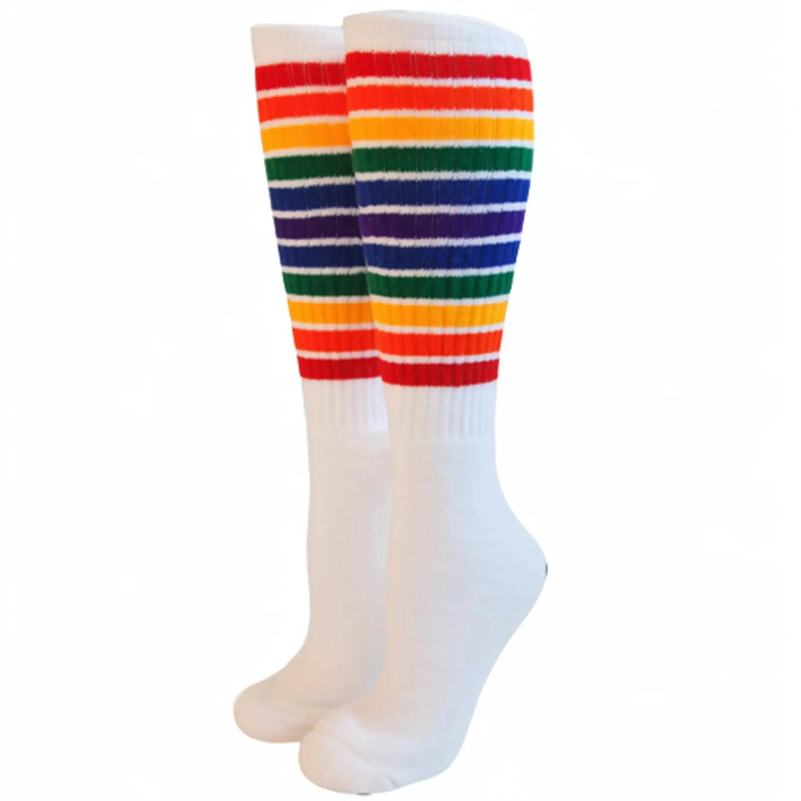 Original Vintage Rainbow Striped Tube Knee High Pride Socks- Freedom