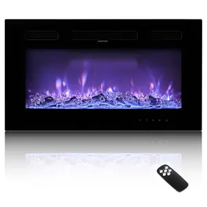 VEVOR 42-in Electric Fireplace, Wall-Mounted Recessed Unit with Remote Control, 1500W Power, Touchscreen, Timer, Adjustable Flame Color & Brightness, Overheat Protection, Glass Panel for Living Rooms, Bedrooms