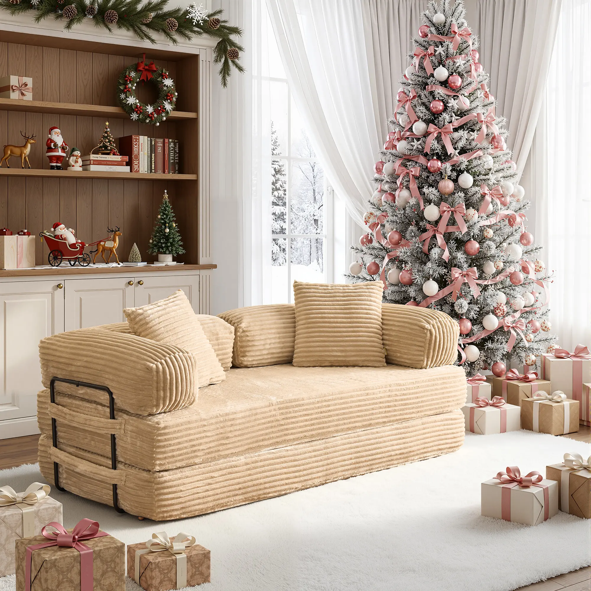 81"Beige Plush Corduroy