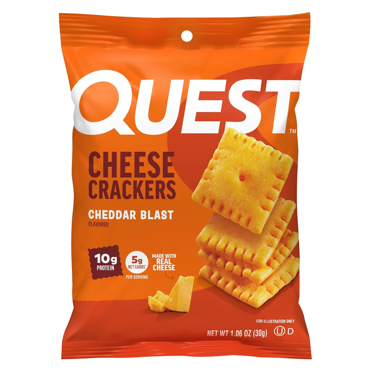 Nutrition Cheese Crackers, 10g Protein, 5g Net Carbs, Made with Real Cheese, High Protein Snack, 12 Packs (1.06 oz Bags) | 5g Net Carbs, 5g Fiber, Crunchy Baked Crackers, Made with Real Cheese, High Protein Snack, High Quality Protein, 1.06 oz Bags