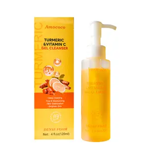 Amococo Turmeric Vitamin C Gel Cleanser Deep Cleansing Yellowish Brightening Moisturizing Antioxidant Facial Wash Hydrating for Healthy Skin Repair