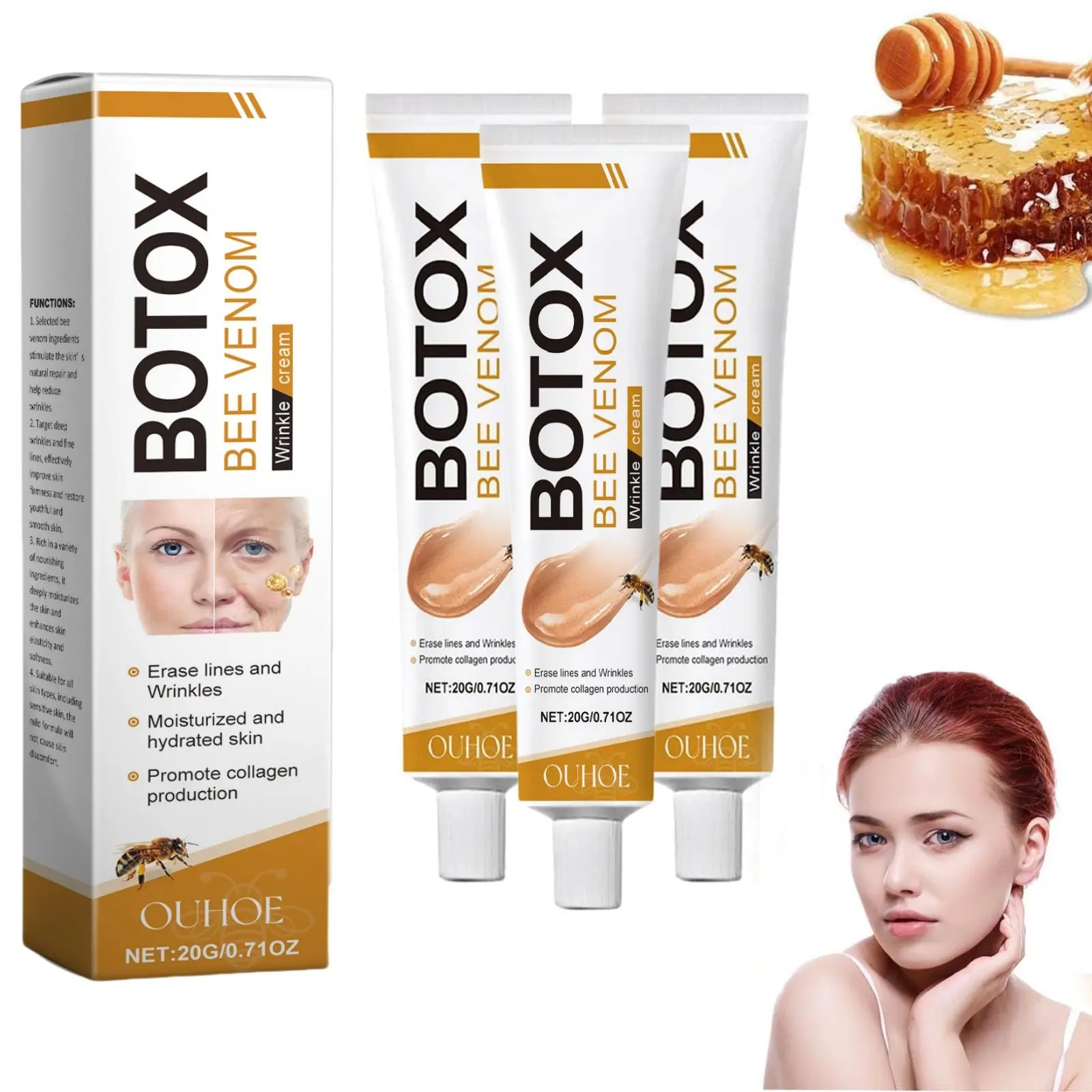 Bee Venom Face Cream, Skin Rejuvenation Cream, Intensive Moisturizing Lifting & Advanced Firming, Hydrating Facial Massage Cream for Women & Men, Body Care