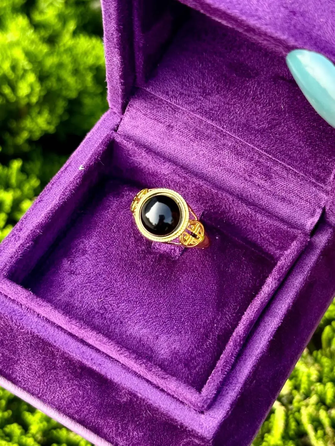Suvi(12388)gc.Amazing Simple Gold Obsidian Ring(adjustable)
