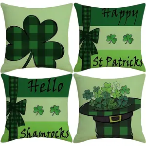 4pcs, St. Patrick'S Day Theme Throw Pillow Covers, Lucky Clover & Buffalo Plaid Designs with Green Hat Accents, Decoration for Couch Sofa, Room Decor and Bedroom Decor, Suitable for Spring Decoration, Single Sided Printing, No Pillow Core