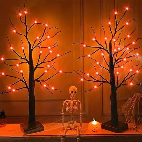 24 LED Halloween Tree Light Ghost Design, Indoor Home Party Holiday Decoration, Themed Decorative Lights, Perfect for Halloween Decorations