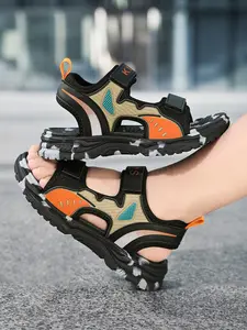 Boys' Fashion Summer Sandals, Cartoon Pattern, Breathable Net Upper, Md Sole, Outdoor Sports Shoes, Beach Shoes, Open-Toe Slippers