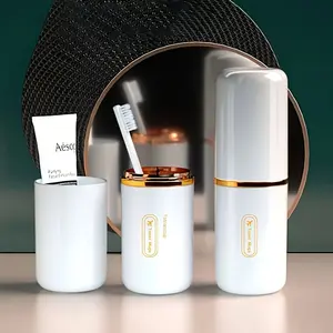 Two-In-One Travel Toothbrush Holder & Toothpaste Storage Box, Portable Multifunctional Cup with Lid, Ideal for Travel Camping Home School Business Bathroom Use, Gift