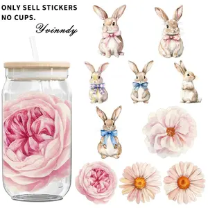 UV DTF Transfer Sheets, 16 Oz Cup Wraps, 5 Sheets Spring - Easter Bunnies And Flowers Patterns Random Designs UV DTF Transfer Paper Waterproof And Scratch Resistant Transfer Paper Suitable For Cups Decorations Uvdtf Sticker Bottles Computer