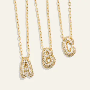 Bubble Luxe Initial Necklace - 18k Gold Plated Brass with Cubic Zirconia - Cuban Link Chain - Exquisite Trendy Pendant - Available in Letters A C G