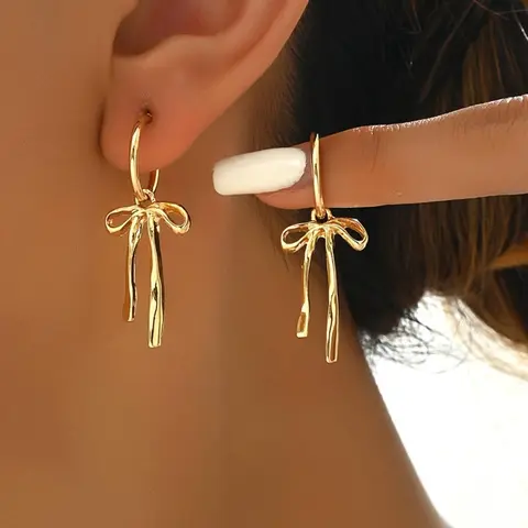 Women's Elegant Bowknot Design Dangle Earrings, Exquisite Trendy Dangle Earrings, Fashionable Stylish Jewelry for Daily & Party Wear, Ideal Valentine's Day Gift, Trendy Fashionable Accessories, Chic Gorgeous Jewelry, Dangling Earrings