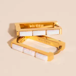 Oblong Opal Trio Huggie Hoop Earrings