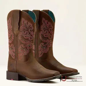 WOMENS ARIAT ROUND UP WIDE SQUARE TOE STRETCHFIT SASSY BROWN 10064078