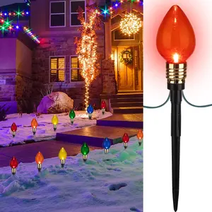 2 Pack C9 Christmas Pathway Lights Outdoor, Total 34.8 Ft 20 LED C9 Pathway Light, Waterproof Connectable Walkway Lights for Yard Ground Sidewalk Driveway Christmas Decorations