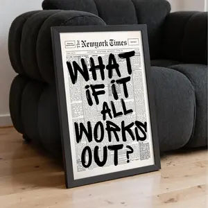 1PC Unframed Newspaper Poster - What If It All Works Out - Positive Quote Canvas Wall Art Decoration, Affirming Minimalist Prints, Neutral Dorm Room Bed, Modern Home Decor