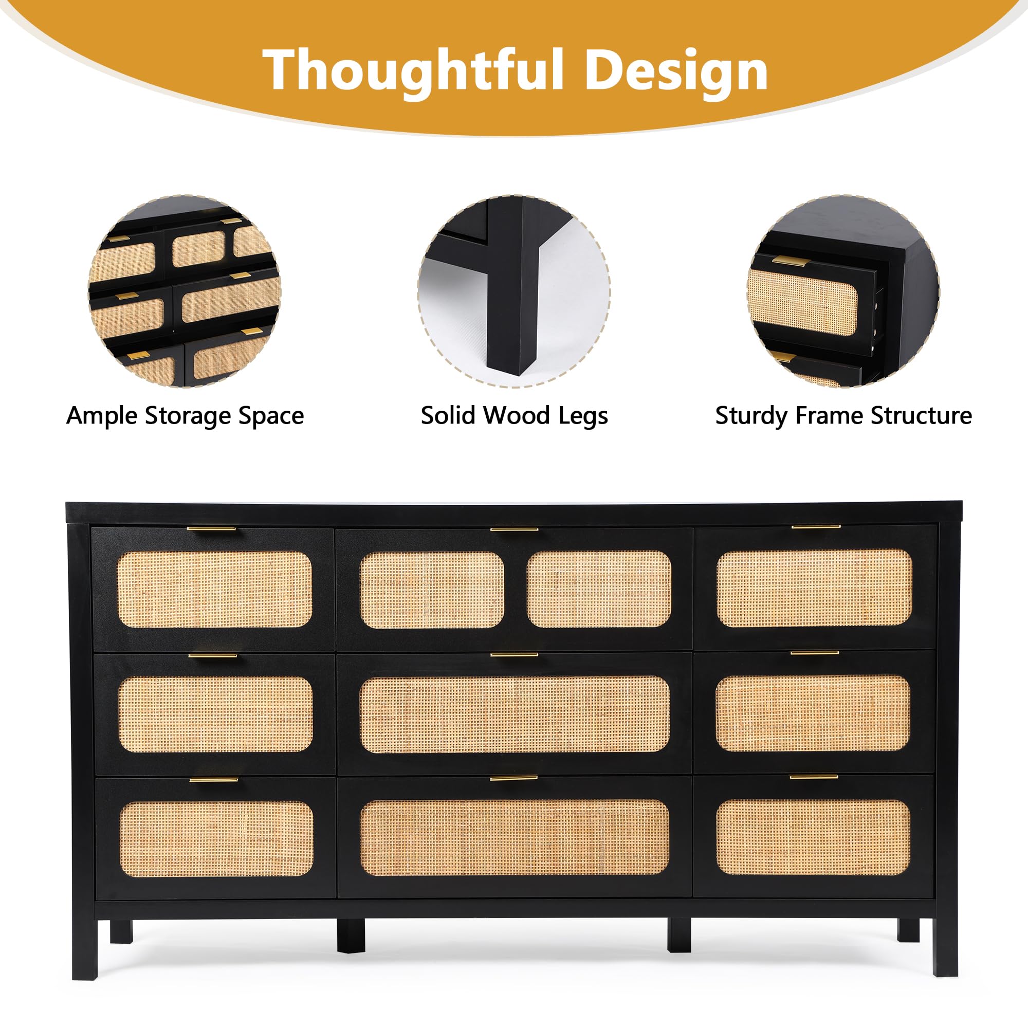 Giratree 6 9 Drawer Dresser for Bedroom, Rattan Dresser Drawer Organizer  with Metal Handles, Accent Wood Chest of Drawers for Entryway, Closet,  Living Room, Hallway, Nursery - TikTok Shop