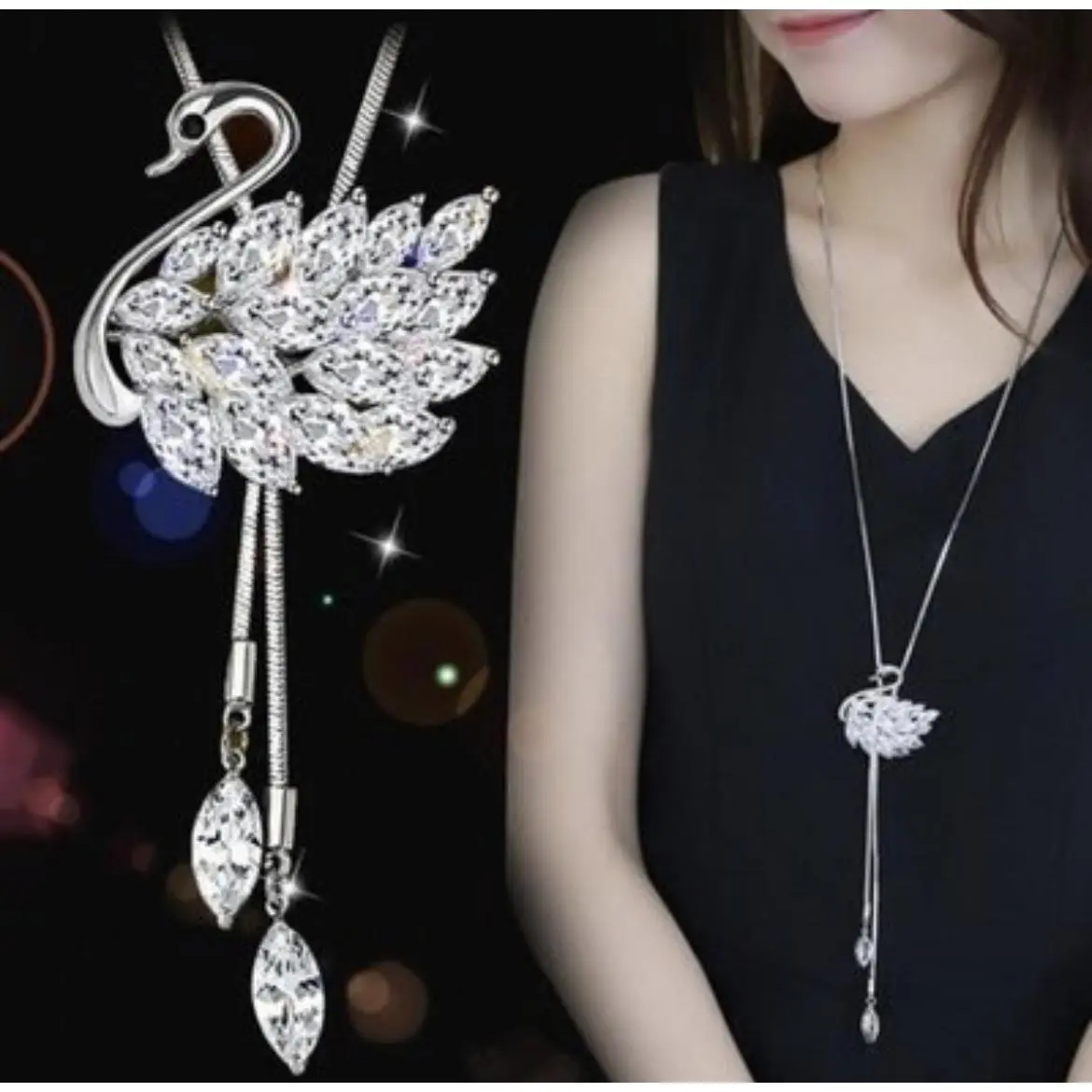 012 Crystal White Swan Necklace