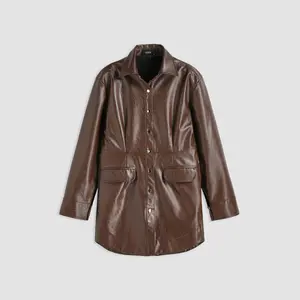 Cider [size 2-10] Faux Leather Collar Solid Pocket Shacket