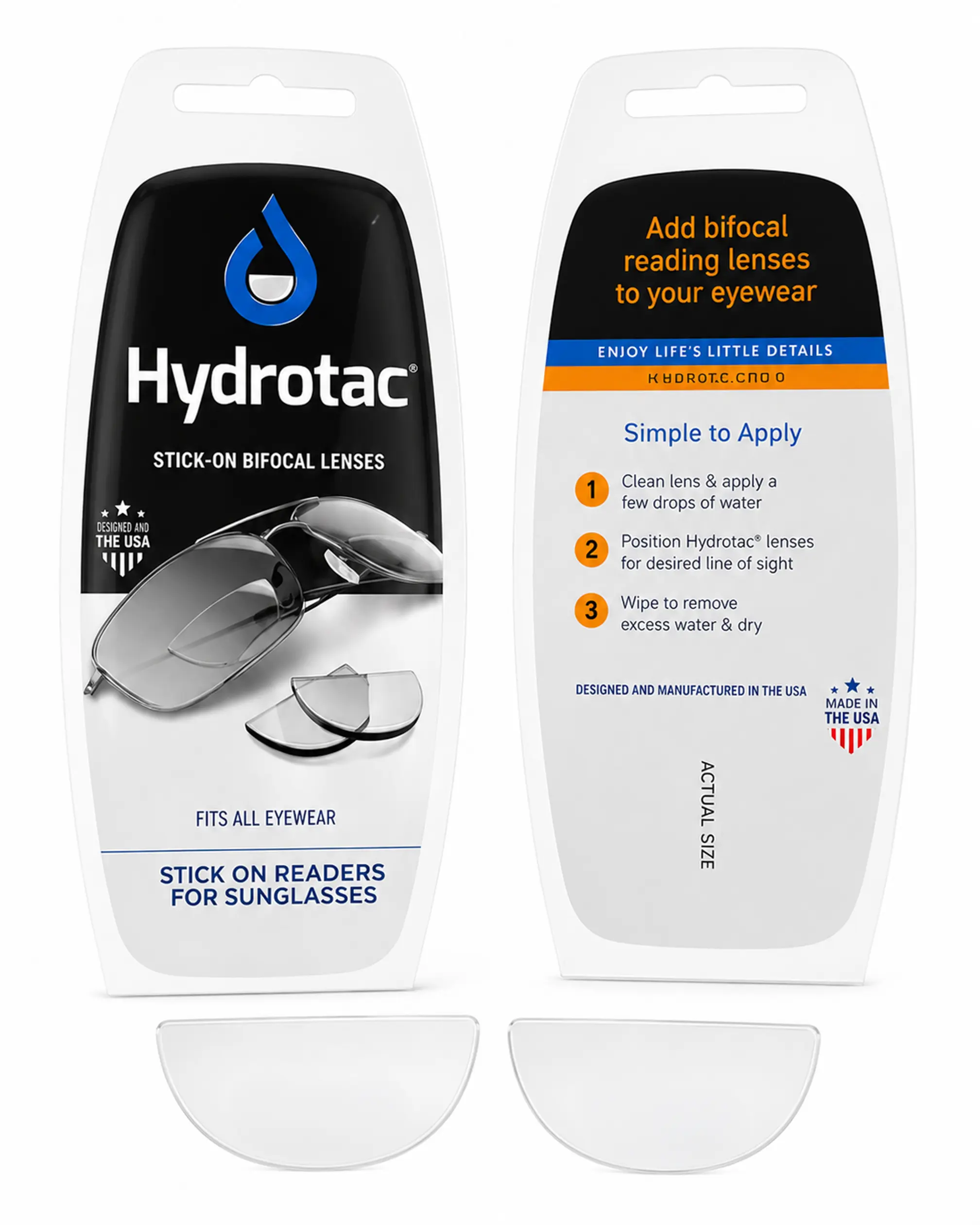 Hydrotac Optx 20/20 Stick-On Bifocal Reading Lenses, Reusable Magnifying Readers for Glasses & Sunglasses