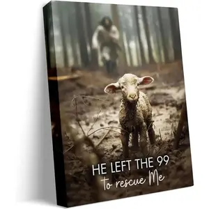 P&L ART. Jesus With The Sheep Wall Art Jesus Running After Lamb Poster  Print He Left the 99 to Rescue Me Jesus and Lost Sheep Christian Wall Art Decor Glossy