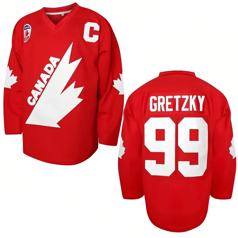 Men's Canada #99 Gretzky Red Polyester Ice Hockey Jersey - Breathable Round Neck, Quick Dry, Twist Design, Men's Clothing, S-3XL Sizes, Holiday Christmas Eve Gifts, for Professional Sports & Outdoor Use