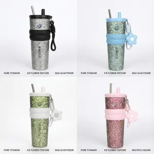 Titanium Straw Cup, 750ml（25oz）, Double-Wall Vacuum Insulation, Leak-Proof Straw Lid, Silicone Handle and Carry, Dishwasher Safe line waterbottle  Tumbler