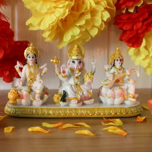 3.9”H Ganesha Lakshmi Saraswati for Car Decoration Hindu God Murti Ganpati Laxmi for Vehicle Dashboard Decor Diwali Birthday Gift for Indian Family Frined Home Office Temple Mandir Altar Pooja Item Hinduism Religion Ornaments