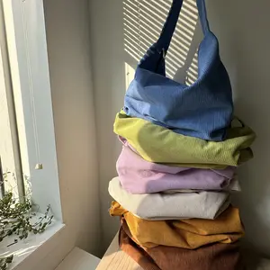 Cute Retro Corduroy Tote Bag with Zipper and Inner pocket in Multiple Colors