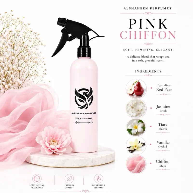 Alshaheen Perfumes 300ml Pink Chiffon Scented Room Fragrance Spray, Candy Aroma Home Air Freshener