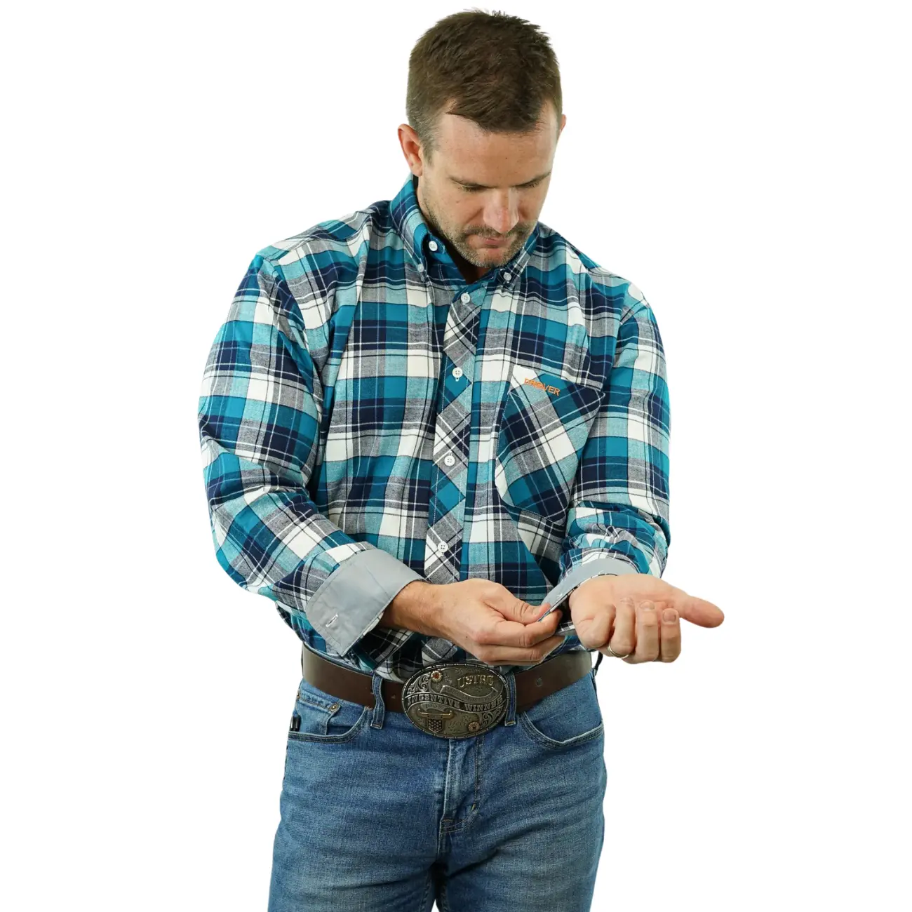 Outlaw Plaid Flannel Option-Cuff Classic-Fit Shirt – 100% Cotton, Button-Down Western Style Drover Cowboy Threads