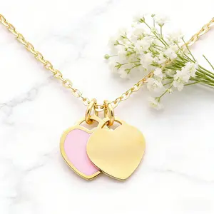 Double Heart Pendant Necklace, Made of Titanium Steel Material, Valentines Special for Women Pink/Blue TikTokShopCreatorpicks