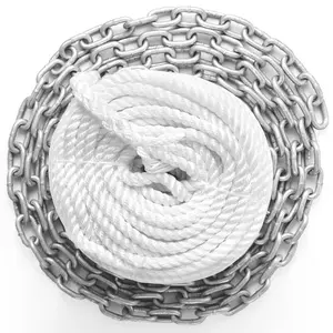 VEVOR Windlass Anchor Rode and Chain, 5/16x 15' Boat Anchor Chain and 1/2x 200' Nylon Rope, 2373 lbs. WLL/7120 lbs. BS, Galvanized Anchor Lead Chain and Nylon 3-Strand Rope for Boat Anchor System