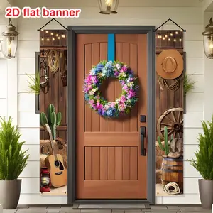 Western Cowboy Banner Set, 2pcs Western Happy Birthday Party Decorations, Party Decoration Supplies, 12x70.8 Inch Outdoor Indoor Hanging, Durable Polyester Fabric, Easy to Hang