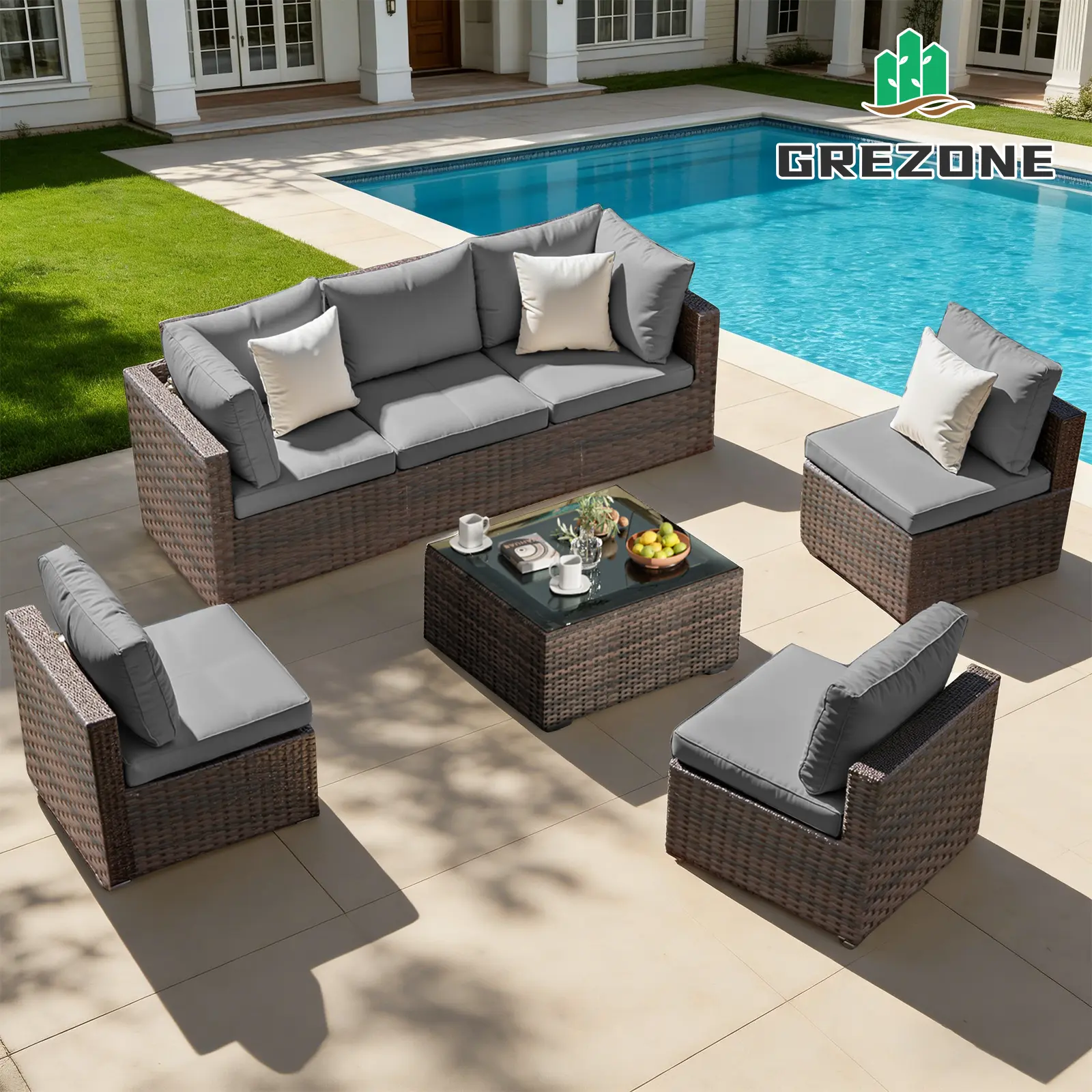 【3 packages shipping】Patio Furniture Sets 7 Pieces with Glass Table,Outdoor Couch Sectional Furniture Patio Sofa Chairs Set All Weather PE Rattan Wicker Couch Conversation Set with No-Slip Cushions and Covers homeessentials