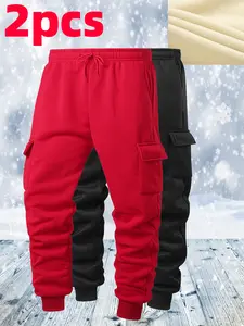 Men’s American high-street two-piece set: cargo sweatpants from a trendy brand, loose jogger pants with elastic cuffs, sporty long pants with multiple 3D pockets for casual wear.
