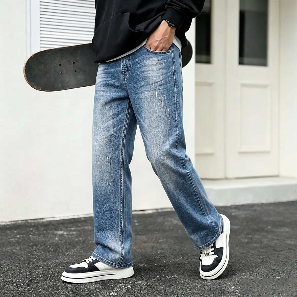 Men'S Classic Straight Leg Jeans - Versatile All-Season Denim Pants with Elasticity, Comfort Fit for Casual And Business Wear, Washed Blue, Everyday Jeans|Classic Denim Pants|Stretchy Fabric