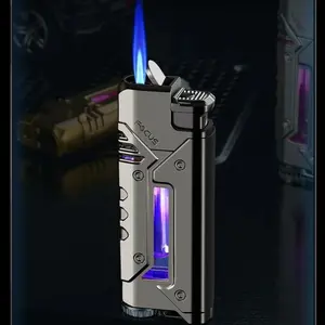 Windproof Heavy-Duty Lighter with - Camping, BBQ, Candle Lighting - Compatible with Liquid Gas Canisters (Fuel Not Included) - Ideal for Outdoor, Office, and Survival Kits - Safe Flame for Precision Ignition, Flame Lighter, Metallic Finish