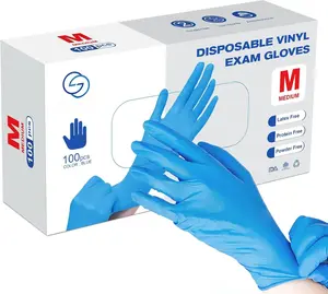 Disposable Gloves, Blue 4 mil Vinyl Synmax Blend  Gloves Non Sterile,  Free, Latex Free - Cleaning Supplies, Kitchen and  Safe(Pack of 100) (Blue Medium)