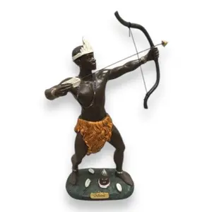 Orisha Ochosi Resin Figurine - 12in and 8in Traditional Standing Ornaments with Bow and Arrow, Traditional Attire for Home Decor Display, Symbolizing Justice, Protection, Strength