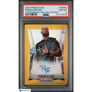 Roman Reigns 2023 Panini Prizm WWE Throwback Signatures #TBRRN Gold /10 PSA 8