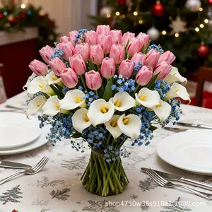 Rose, calla lily, tulip, popular artificial flowers, mixed with baby's breath, suitable for gifting